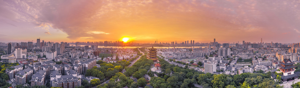 武汉黄鹤楼城市风光航拍全景