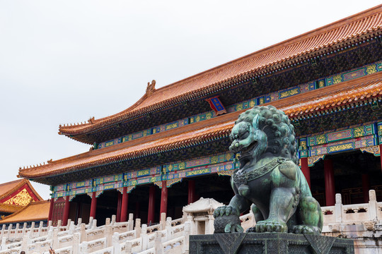 北京故宫太和门前石狮子