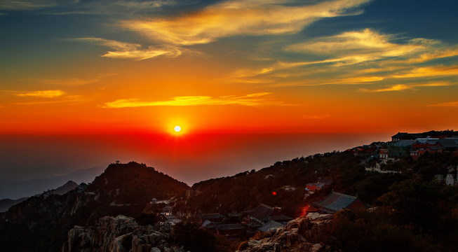 山东泰山日落