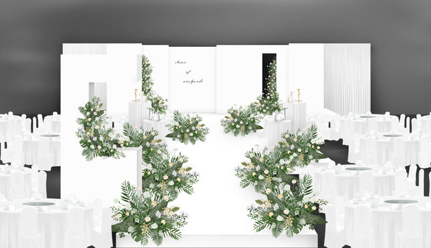 白绿色极简婚礼仪式区设计