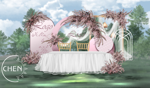 紫色婚礼室外户外草坪婚礼效果图
