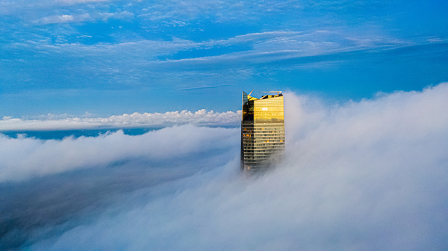 城市高楼大雾