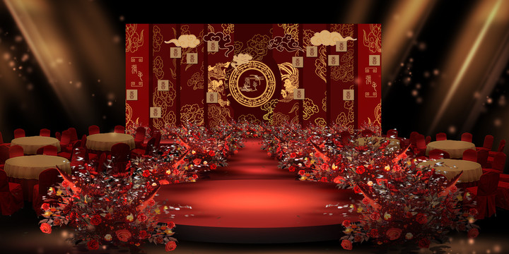 红色新中式婚礼效果图