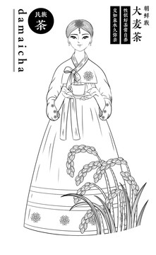 民族服饰朝鲜族大麦茶包装插画