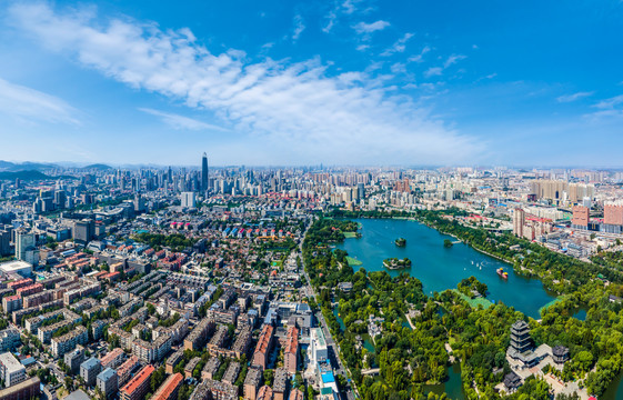 航拍山东济南城市全景