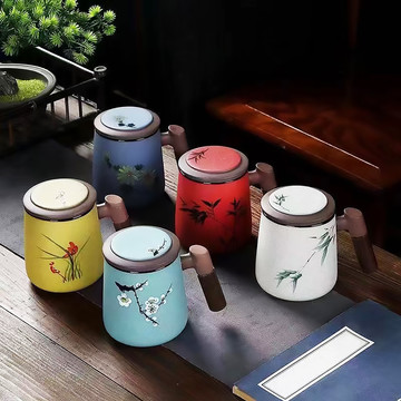 梅兰竹菊家用陶瓷供水杯