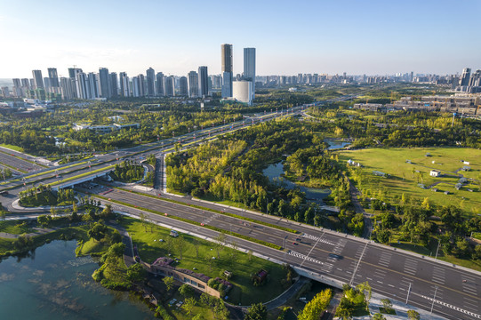 航拍成都城市风光天际线