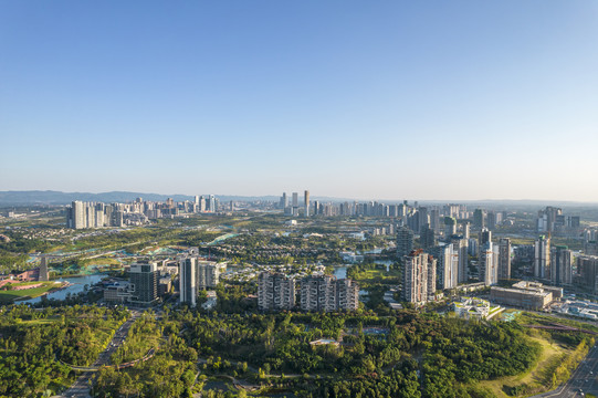 航拍成都天府新区城市风光