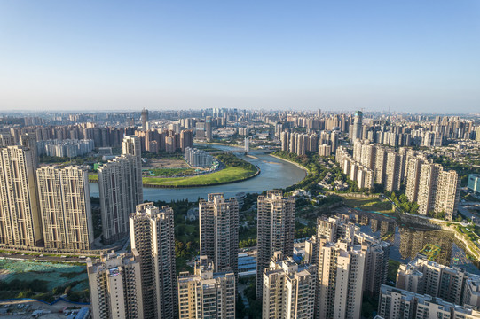 航拍成都天府新区城市风光