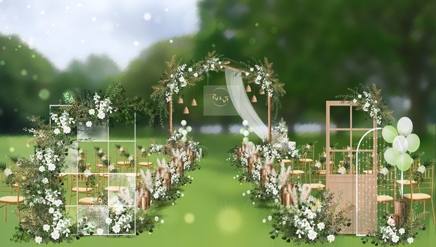 草坪小清新婚礼仪式区效果图