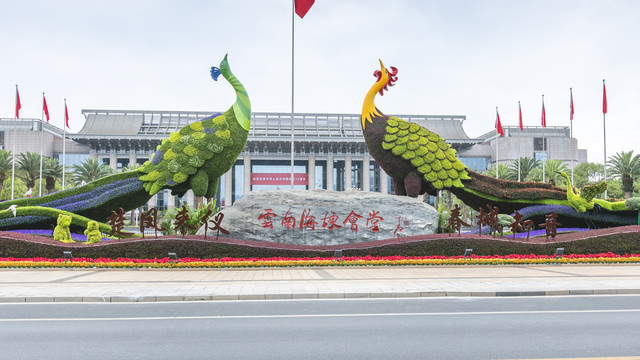 云南昆明国庆节植物造型立体花坛