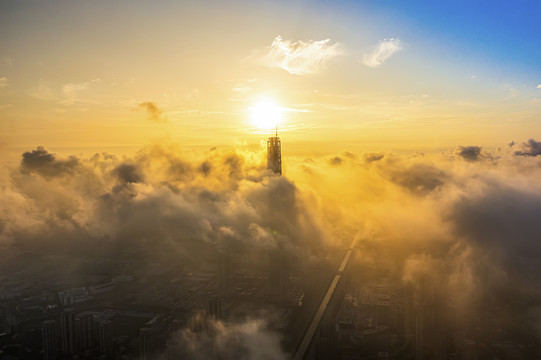 天津117大厦平流雾美景航拍