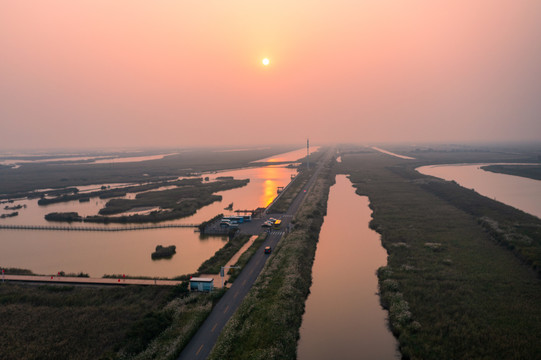 航拍黄河入海口生态旅游区