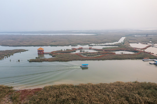 航拍黄河入海口生态旅游区