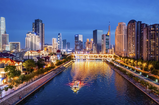 天津海河沿线风光黄昏日落美景