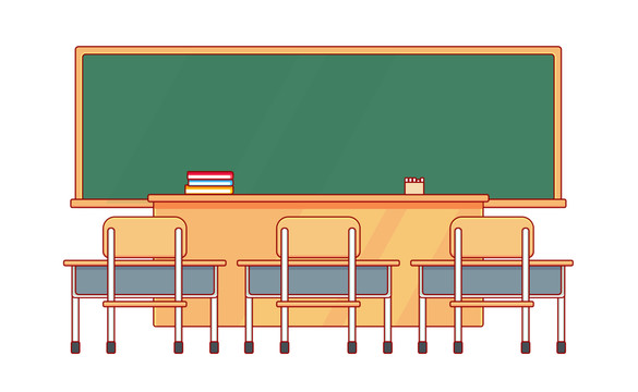 卡通教室书桌讲台黑板矢量插画