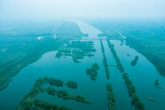 航拍徐州丰县大沙河湿地公园