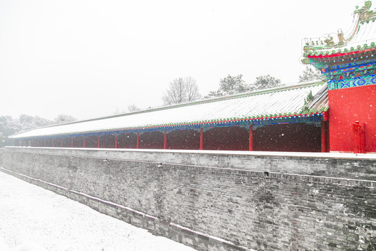 下着雪的中国北京天坛公园风光