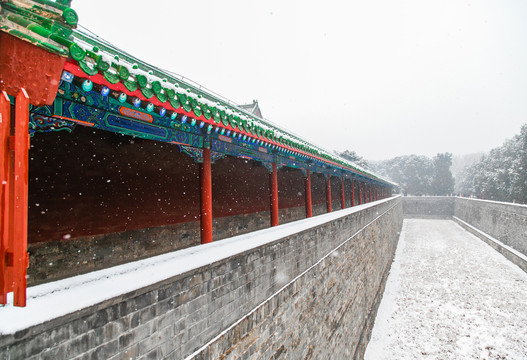 下着雪的中国北京天坛公园风光