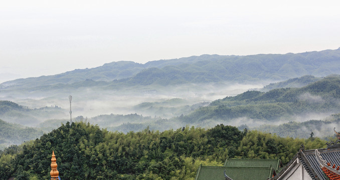 宜宾蜀南竹海山脉晨雾自然风光