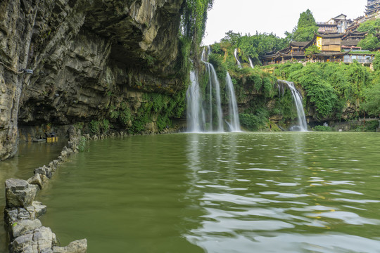 航拍湖南湘西芙蓉镇风光