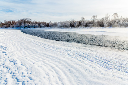 冰雪雾凇雾淞河流