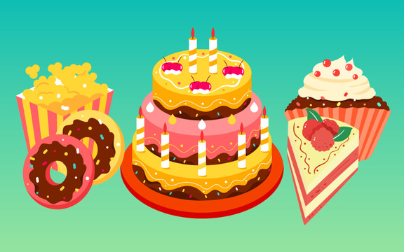 生日蛋糕周年庆纪念日节日插画