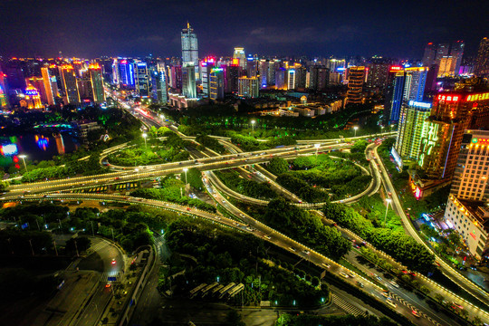 南宁市夜景城市灯光车流东盟