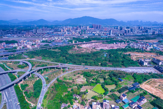 桂林城北区城市交通建筑航拍