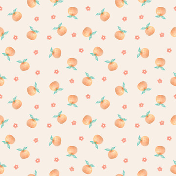 原创图案设计水彩花朵橘子四方图