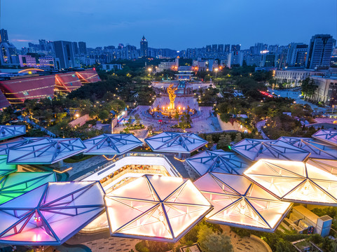 龙城广场夜景航拍