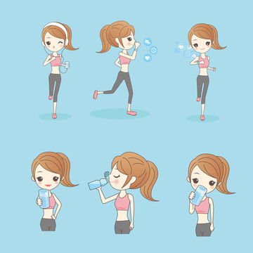 女孩跑步运动补充水分插图