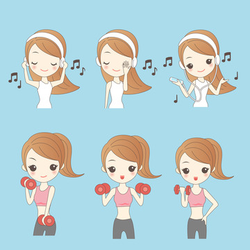 女孩享受音乐与运动插图