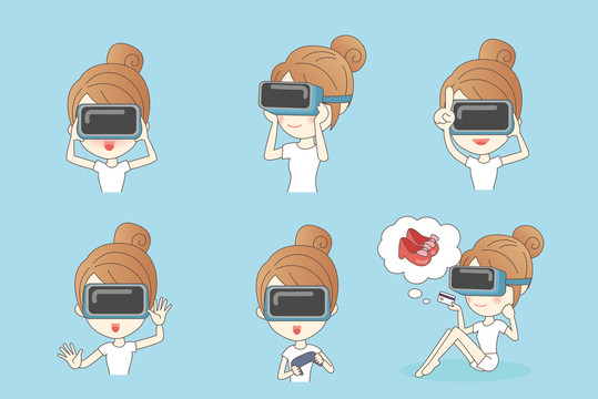女孩体验VR眼镜购物插图