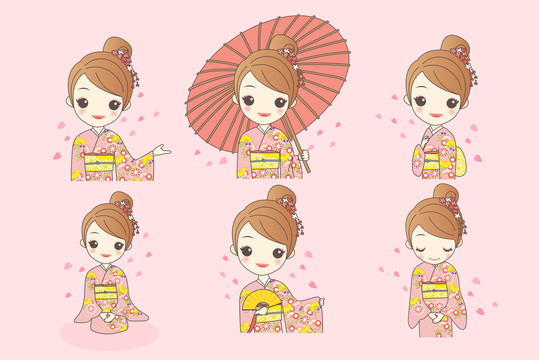 梦幻少女日式樱花和服打扮插图