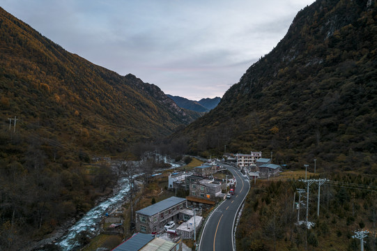 川西高原秋季高山森林自然风光