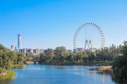 北京市地标建筑摩天轮与中国尊