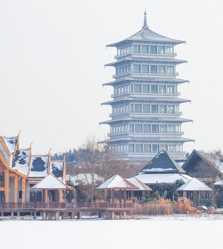 西安长安塔冬季雪景