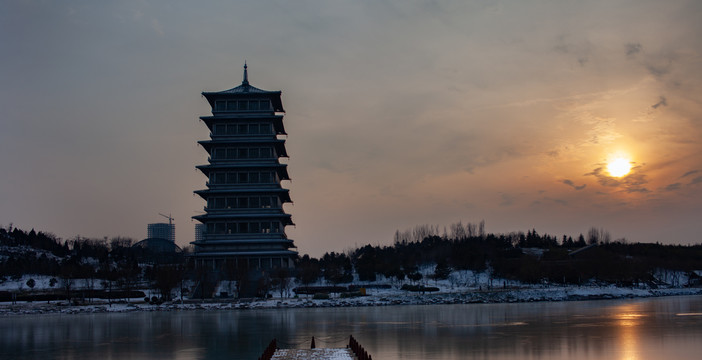 西安长安塔冬季雪景