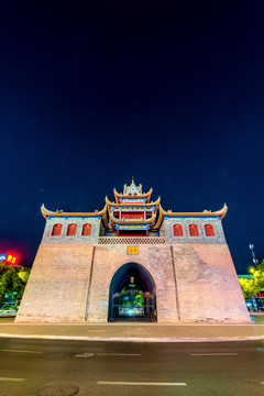 中国宁夏银川鼓楼夜景风光