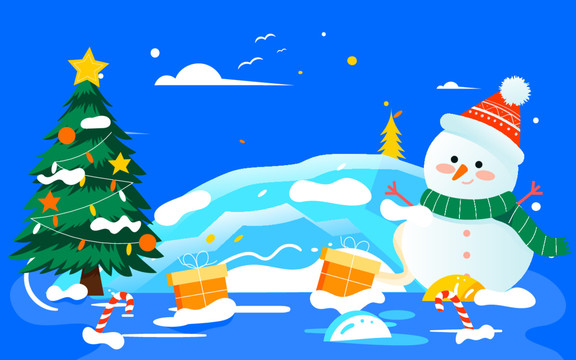 圣诞节雪人节日礼物冬天圣诞插画