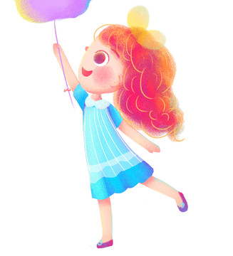 手绘可爱女孩玩气球卡通儿童元素