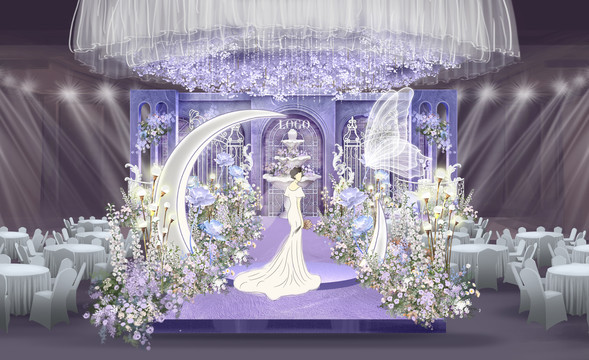 紫色法式油画风婚礼效果图