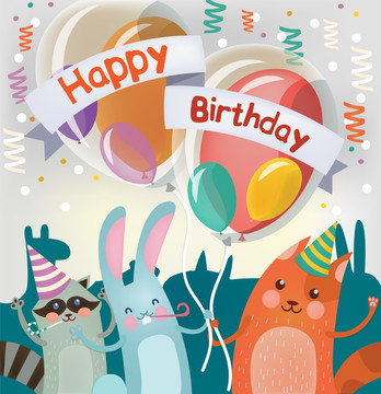 生日快乐动物气球创意设计插图