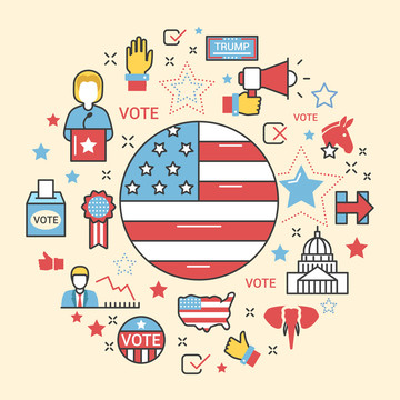 美国国旗大选投票创意设计图标