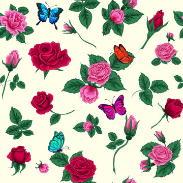 玫瑰花和蝴蝶创意背景图样