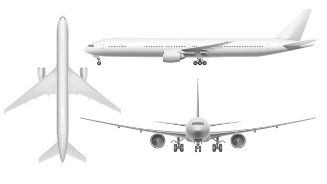 白色飞机三视图创意设计插图