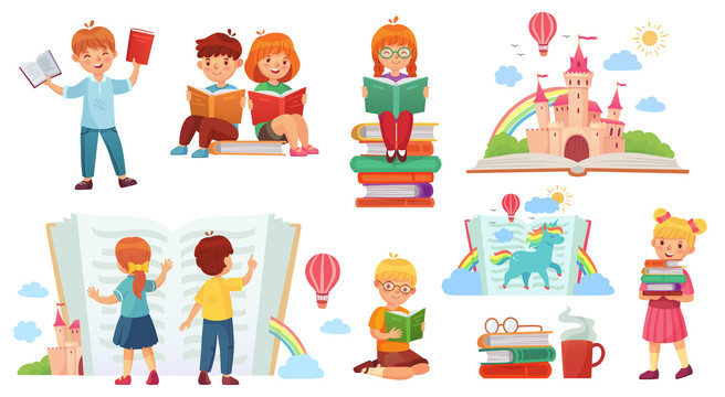 小孩看书创意设计插图