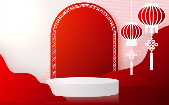 中式红白装饰舞台背景