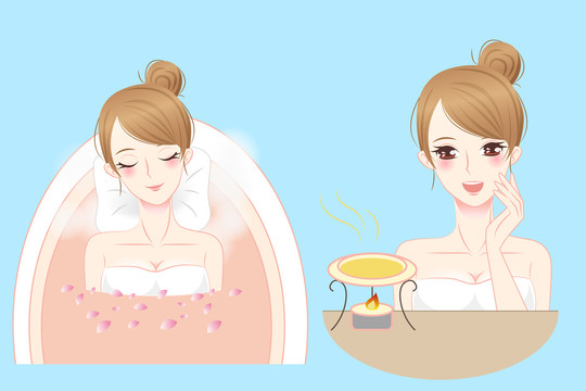少女享受精油香氛 泡澡放松插图